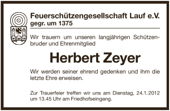 Traueranzeige von Herbert Zeyer von Pegnitz-Zeitung